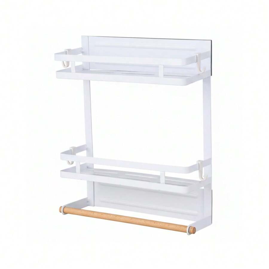 Living And Home 2/3 Tiers No Punching Magnetic Metal Fridge Storage Rack Kitchen Organiser,Fridge Spice Rack, Magnetic Shelf With Paper Towel Holder,Kitchen Refrigerator Storage Rack - White - View 1