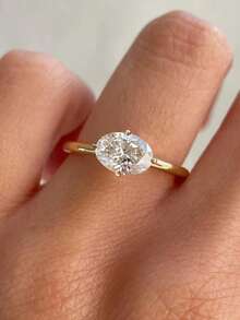 1pc 1ct-3ct Elegant And Exquisite Four-Prong Oval Zirconia Ring For Women 925 Sterling Silver Vintage Party Birthday Ring Fashionable Fine Jewelry Birthday Gift - 金色 - 查看 6