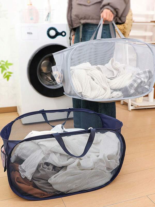 Large Capacity Pop-Up Mesh Laundry Basket - Foldable Perfect For Storing Dirty Clothes With Handles Suitable For Travel Dormitories Laundry Rooms Beaches Bathrooms Etc. Easy To Carry Bedroom And Dorm Storage Basket For The Bathroom Essential For The Home Essential For Going Back To School Essential For The Bedroom