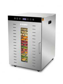 RHINO Deshidratador de Alimentos DESALI-16, 16 Bandejas de Acero Inoxidable, 1,350 W, Temperatura Ajustable (30-90 °C), Panel Táctil Digital y Luz Interna