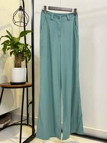 Premium Wide Leg Tailored Linen Pantaloons - Mint Green - View 10