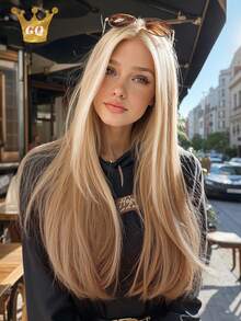 Synthetic Wig Blonde Brown With No Bangs For Women Daily Wear 26 Inch Long Hair Heat Resistant Synthetic Wig Hair Suitable Party Cosplay Wigs Use - Gold - View 12