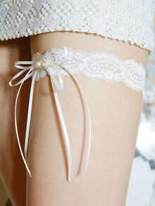 Faux Pearl Decor Bridal Garter Belt Garter>Bridal Fashion Anklets - 白色 - 查看 3