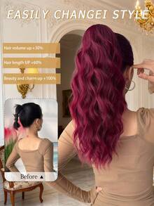 Ekstensi Rambut Ekor Kuda Sintetis Tahan Panas Bergelombang 18 Inci, Jepitan Cakar Merah Anggur, Cocok untuk Wanita untuk Natal, Pesta Halloween, dan Penggunaan Sehari-hari - Burgundy - View 3
