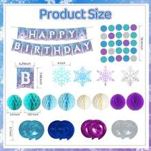 Frozen Birthday Party Decorations Princess Party Supplies Birthday Banner Honeycomb Balls Snowflake Hanging Swirls Circle Dots Garland Winter Theme Wonderland For Boys And Girls - Violet et bleu - Voir 3