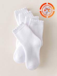 5 Pairs Kids Socks/Thermal Socks/Floor Socks/Snow Socks, Warm And Simple, Autumn/Winter, Fashionable Mid-Calf Socks, Comfortable Casual Versatile, Suitable For Party, Home, Office, Outdoor And Daily Wear In Autumn/Winter, Random Color Delivery - White - View 6