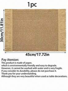 6pcs Bohemian Style Woven Paper Placemats With Tassels, Size 12x18 Inches, Elegant Natural Country Style Placemats, Suitable For Dinner, Wedding, Party, Beach, Farmhouse Dining, Christmas, Thanksgiving, Khaki - Khaki - View 8