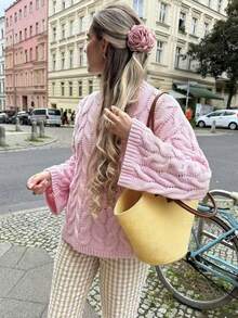 Áo len chui đầu SEREN mùa thu đông cổ tròn khoét rỗng màu hồng mới dành cho nữ, phong cách Hàn Quốc nhẹ nhàng và thanh lịch, đơn giản, giản dị, thích hợp cho hẹn hò, đi chơi, đi làm hàng ngày, áo len siêu mỏng trong suốt, quần áo mùa thu cho nữ, mùa thu sang trọng, ngày lễ tình nhân - Hồng - Xem 3