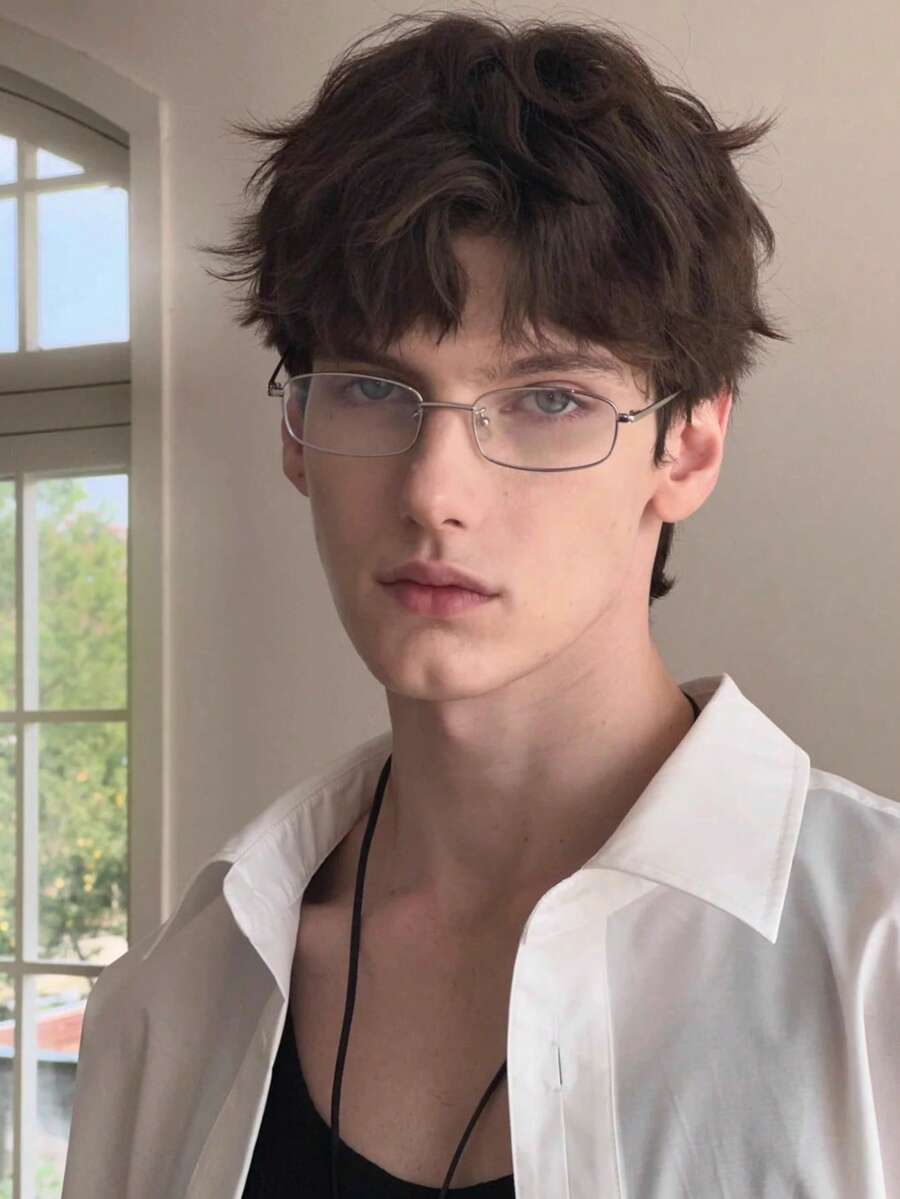 1副男士窄框银边眼镜，日式风格 - 彩色 - 查看 1