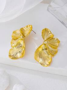 1 par de pendientes de mujer con diseño minimalista de media flor con acabado metálico, regalo para ella