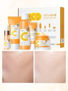 LAIKOU Vitamin C Brightening Skincare Set, Includes 5 Products (50g Pore Cleansing Facial Wash, 100ml Oil-Control Toner, 17ml Essence, 15g Eye Cream, 25g Moisturizer), Suitable For All Skin Types, Hydrating & Brightening, Ideal Gift For Mom Or Christmas - Orange - View 3