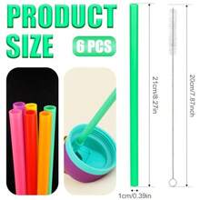 AFRT 6pcs Replacement Straws For Owala FreeSip 24oz 32oz Reusable Plastic Straws With Cleaning Cleaner Brush For Insulated Stainless Steel Water Silicone Bottle Tumbler Rubber Accessories Parts 6 Colors - 粉紅色綠色紫色黃色紅色橙色 - 查看 2
