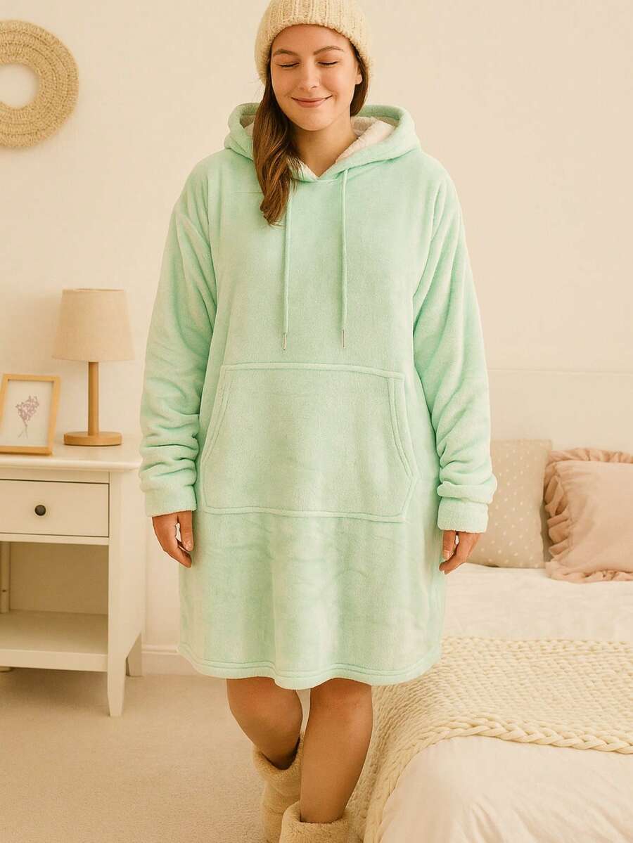 Maxi Sudadera Hoodie Cobija Unisex Suave Calientita Con Capucha Borrega Por Dentro - verde menta - Ver 1