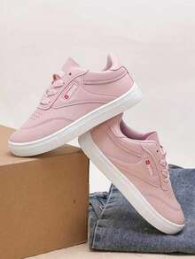 1 par de zapatos deportivos y de skate casuales y de moda para niños, con parte superior de piel de ante y parches, suaves y cómodos, ligeros, con cierre de conveniente, aptos para interiores/exteriores, juegos, festivales, diseño de unicolor, sencillo y versátil - Rosa - Ver 6