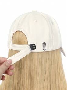 1pc Women's Mid-Length Straight Hair Embroidered Baseball Cap With Synthetic Fiber Wig, Heat Resistant, Suitable For Daily Wear - Multicolor - View 8