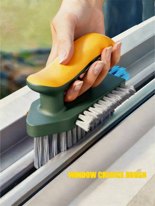 1 pieza Cepillo de limpieza para grietas, Cepillo de limpieza de piso 2 en 1, Cepillo de limpieza manual multifuncional, Cepillo sin puntos muertos, Limpiador de ranuras de 3 caras para múltiples superficies, Cepillo de fregado de piso manual, Plástico duradero, Diseño portátil, Adecuado para limpiar ventanas, grietas, estufas, puertas, mesas de lavandería