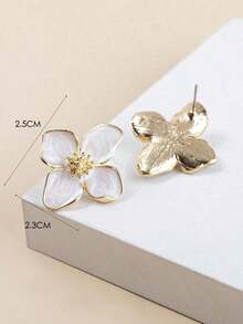 1pair Colorful Oil Drip Four-Petal Flower Shaped Dopamine Stud Earrings Women, Simple & Sweet Daily Accessory, Vacation Valentines,Mom,Mother,Mother's Day, - 白色 - 查看 5