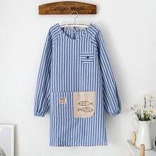Apron With Sleeves, Waterproof, Anti-Oil Fabric, Painting Apron With Pocket, Kitchen Apron, Bib Apron, Cooking Apron - Màu xanh lam - Xem 1