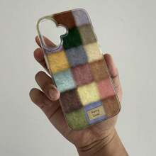 1 pieza Funda de teléfono de silicona suave compatible con iPhone 17, 17 Pro, 17 Pro Max, 16, 15, 14, 13, 12 Pro Max, con diseño a cuadros y bloques de color dopamina lindo y elegante