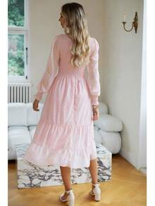 Vestido Informal para Mujer, Cuello Redondo, Manga Larga, Holgado, Color Liso, para otoño e Invierno - Blanco - Ver 10