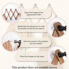 1个复古可伸缩木质壁挂式衣帽架，手风琴式挂钩，带10个挂钩，可挂毛巾、帽子、外套、包包、围巾 | 节省空间的浴室和玄关收纳架，乡村农舍秋季装饰 | 感恩节礼物、圣诞节礼物、新年礼物 - 彩色 - 查看 9