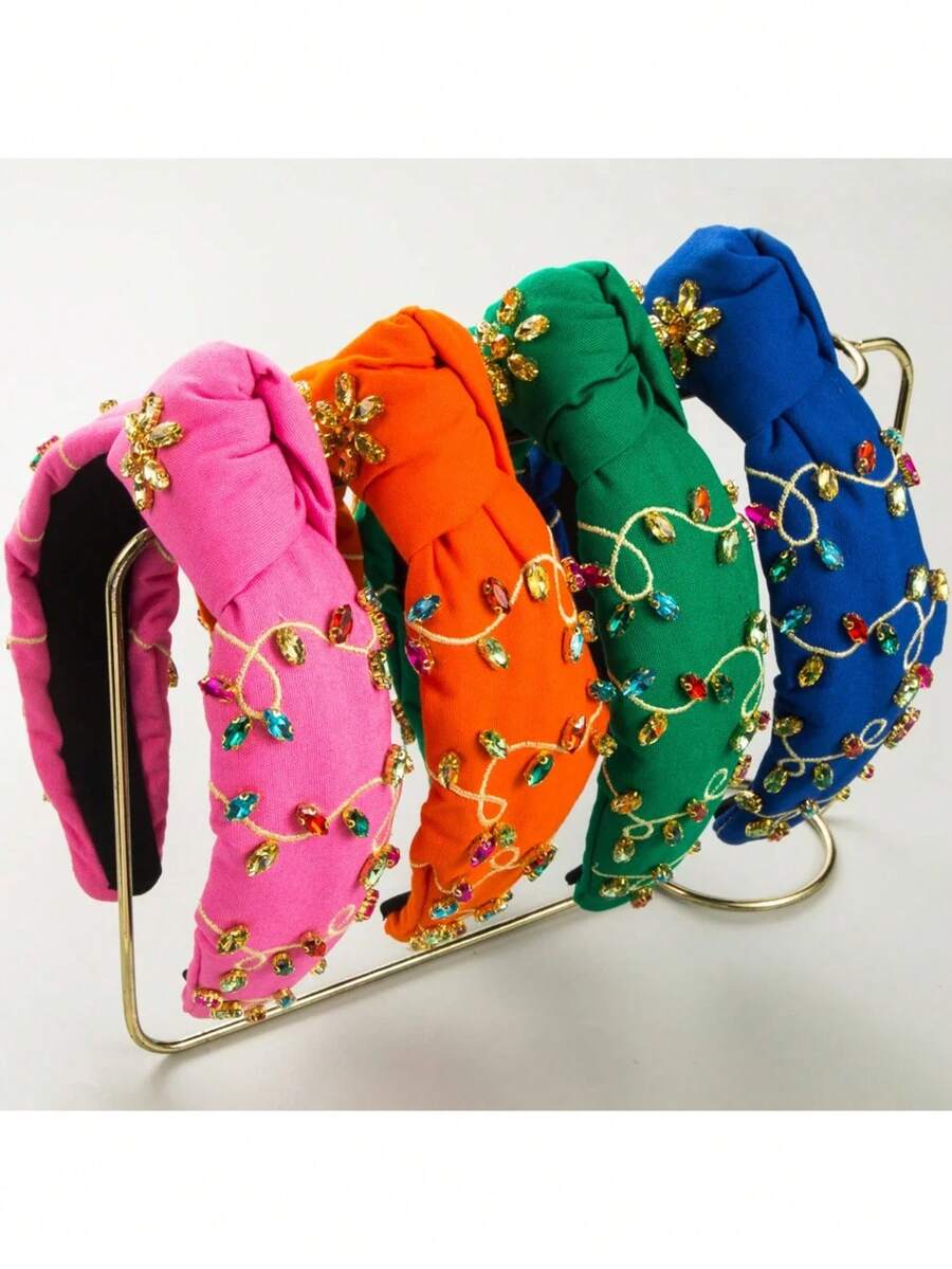 女孩时尚巴洛克风格水钻花朵宴会刺绣发箍 - 均碼 - 查看 1