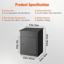 Mailboxes For Outside 17.3"X13.8"X22.8", Galvanized Steel Package Delivery Boxes For Outside With Coded Lock, Anti-Theft Baffle, IPX3 Waterproof Delivery Box For Packages For Porch, Curbside - Black - View 7