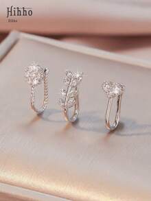 Hihho 3 件/套 流行水钻叶子和心形装饰鼻套 铜色 简约时尚 适合女士和女孩 情人节