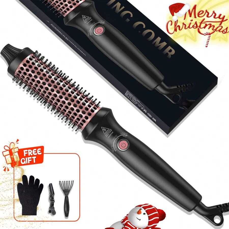 "Portable Hair Volumizing Brush With Adjustable Temperature, 200°C For Curly & Bouncy Hair – Compact & Travel-Friendly, Perfect For Daily Use, Home & On-The-Go Styling –  Hair Care" - 查看 1