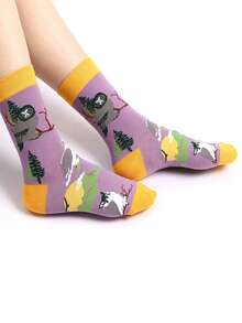 1/2/4/5/6/8 Pairs Women Animal Pattern Interesting & Comfortable Mid-Calf Socks - Multicolor - View 6