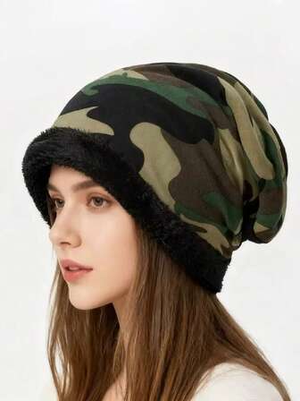 1件装冬季新款迷彩绒面帽保暖时尚抓绒帽户外男女通用冬季服装