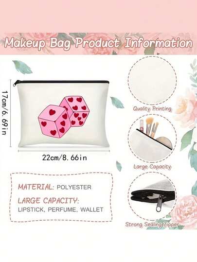 1 قطعة حقيبة مكياج أحادية الجانب بيضاء مزينة بنقوش المظلة والزهور - تعمل كحقيبة مكياج محمولة باليد، وصندوق تخزين أدوات التجميل، وحافظة أقلام. هدية مثالية للسيدات والأمهات والبنات والأصدقاء، وهي عنصر أساسي لحفلات التخرج والزفاف وأعياد الميلاد، وتعمل أيضًا كإكسسوار سفر. تتميز بتصميم حيوي وسحاب متين