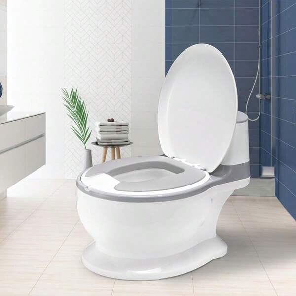 PlayPals Potty Training Toilet Realistic Toddler Potty Training Toilet With Soft Seat Removable Potty Pot Toilet Tissue Dispenser And Splash Guard For Toddlerand Baby Easy To Empty And Clean Grey