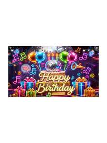 1pc Neon Lights Happy Birthday Photography Backdrop, Birthday Party Celebration Banner - Multicolor - View 21
