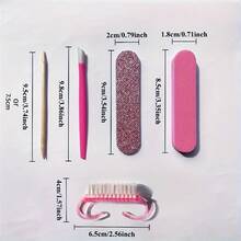 5pcs/Set Manicure And Pedicure Set, Mini Nail File And Orange Stick Set, Double-Sided Disposable Nail File, Wooden Cuticle Pusher, Nail Cleaning Tools, Nail Brush - Multicolor - View 7