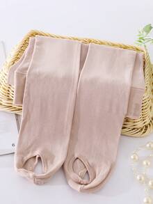 1pc Girls Solid Color Flat Knit Stirrup Tights, All-Season Base Layer Tights - Multicolor - View 8
