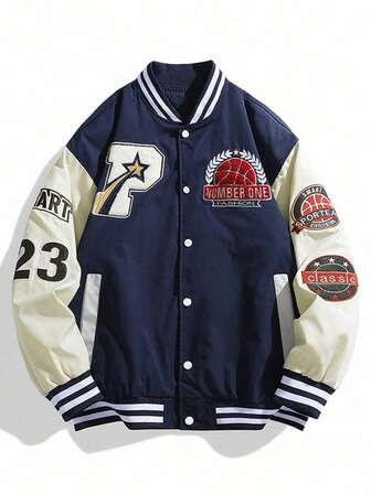 Women's Spring/Autumn Fashionable Embroidered Baseball Jacket, Casual Loose Fit Bomber Jacket