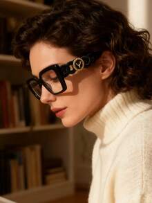 1pc Solid Color Casual PC (Polycarbonate) Women Flat Lens Glasses, All Season