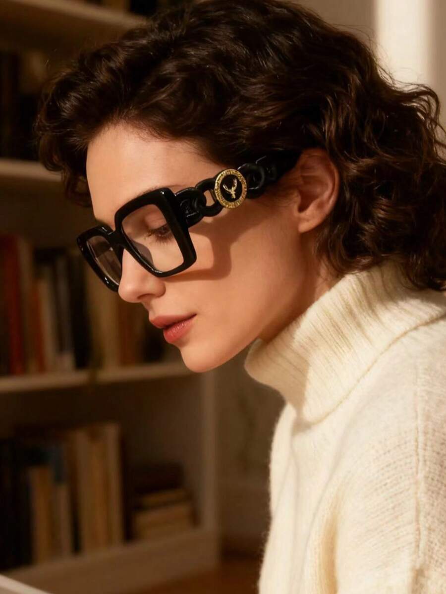 1pc Solid Color Casual PC (Polycarbonate) Women Flat Lens Glasses, All Season