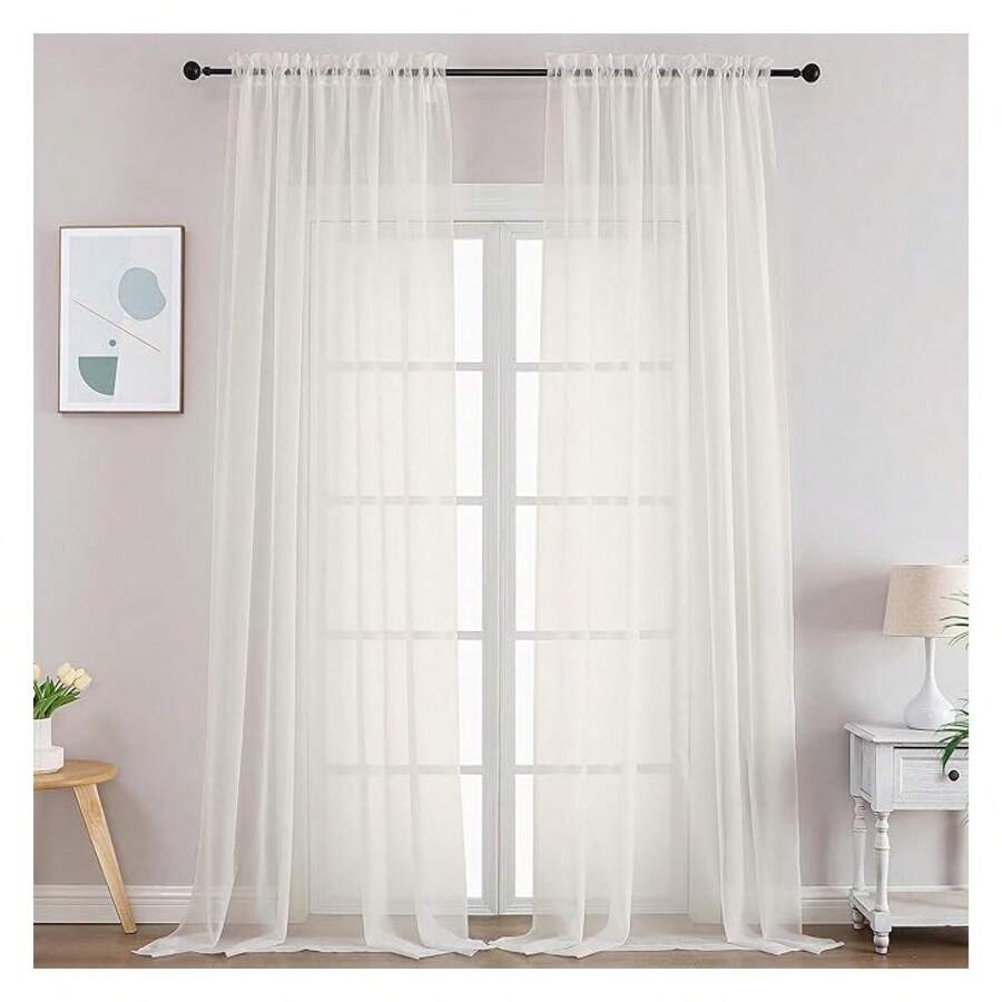 Sheer Curtains 108 Inches Long For Living Room 2 Panels Set, Light Filtering Extra LongSheer Curtains, Lightweight Filmy Voile Rod Pocket Window Drapes, 59W X 108L, 2 PCS, 9ft - Multicolor 132 - View 1