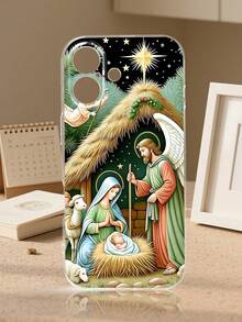 Christmas Nativity Scene Phone Case Religious Art Design Mary Joseph Baby Jesus Manger Angel Starry Sky Pattern Transparent Case, Compatible With IPhone 17/16/15/14/13/12/11/XS, Compatible With Galaxy A16/A25/A35/A54/A73, Compatible With Galaxy S24/S23Plus/S22Ultra, Waterproof Shockproof Scratch Resistant - 無色 - 查看 3