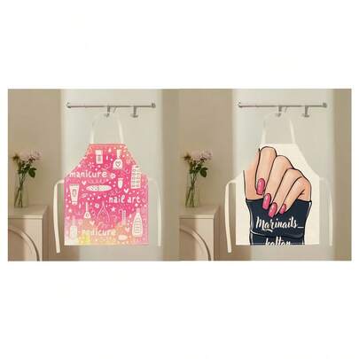 1pc Nail Art Pattern Apron, Creative, Fun And Fashionable Printed Home Cleaning Apron, Oil-Resistant And Easy-To-Clean Kitchen Cooking Apron, Creative Home Apron