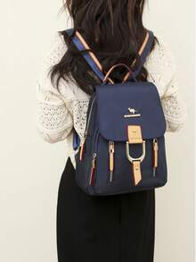 防盗尼龙翻盖背包，女士钱包，多功能时尚日常包，多口袋轻便旅行包，大容量简约背包，便捷背包，适合学生、护士、教师、商务人士、旅行、通勤、购物、办公、约会、徒步、训练、工作，生日礼物、节日礼物，背包 - 藏蓝色 - 查看 5