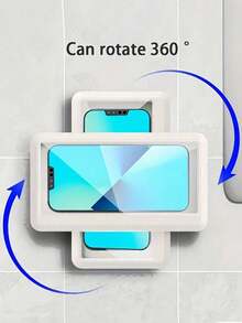 1pc Shower Phone Stand, 360 Rotation, Touch Shower Phone Stand Box Bathroom Bath Waterproof Anti-Fog Phone Stand Kitchen Perforation-Free Storage RackSuitable For Bathroom Kitchen Walls, Compatible With IPhone1516 14 13 12 11 Pro Max XS XR Up To 6.8 Inches - White - View 2