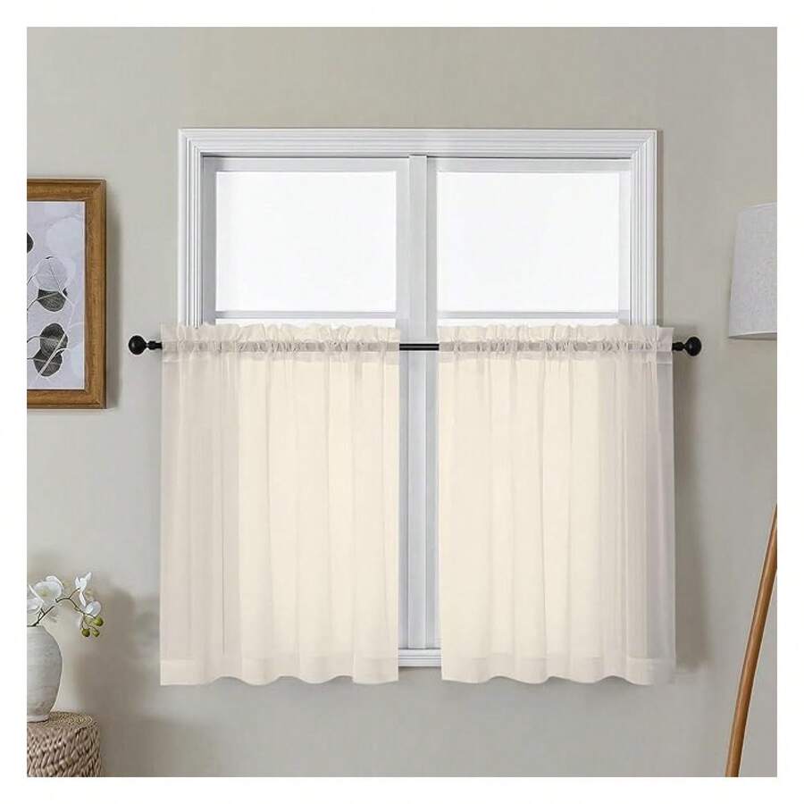 Sheer Curtains 30 Inch Length, Short Light Filtering Voile Small Cafe Kitchen Curtains With Rod Pocket, Short Curtain For Bathroom Window, 42x30 Inch, 2PCS - Multicolor 138 - View 1