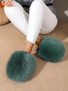 Luxurious Soft & Warm Women's Cute Slippers, Comfortable Non-Slip Winter House Slippers, Fluffy Indoor & Outdoor Home Shoes, Essential Cold Weather Footwear - Dark Green - View 3