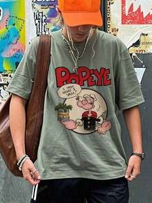 Casual T-Shirt With Colorful Print Of Letters And Cartoon Characters, Round Neck And Short Sleeves. - màu xanh lá - Xem 7