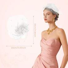 7Pcs Fascinators For Women20s 50s Tea Party Fascinator Hats For Women Feather Pearl Veil Tea Party Hats And Jewelry Set - White - View 7