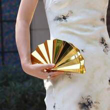 Dancing Engine Túi xách cầm tay dự tiệc sang trọng, lấp lánh, dành cho nữ, kiểu dáng hình quạt, thời trang và cá tính. - Vàng - Xem 5