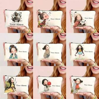 1个优雅女士收纳包，拉链封口，大容量设计，适合旅行和日常使用。耐用涤纶化妆包 - 送给女性、新娘、女友的理想生日/结婚纪念日礼物 - 手写风格